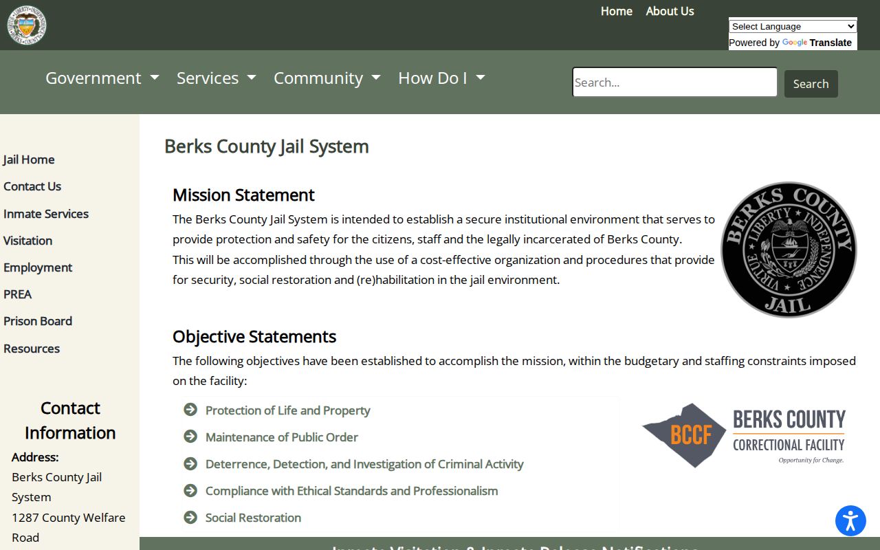Berks County Jail System release locator and records source