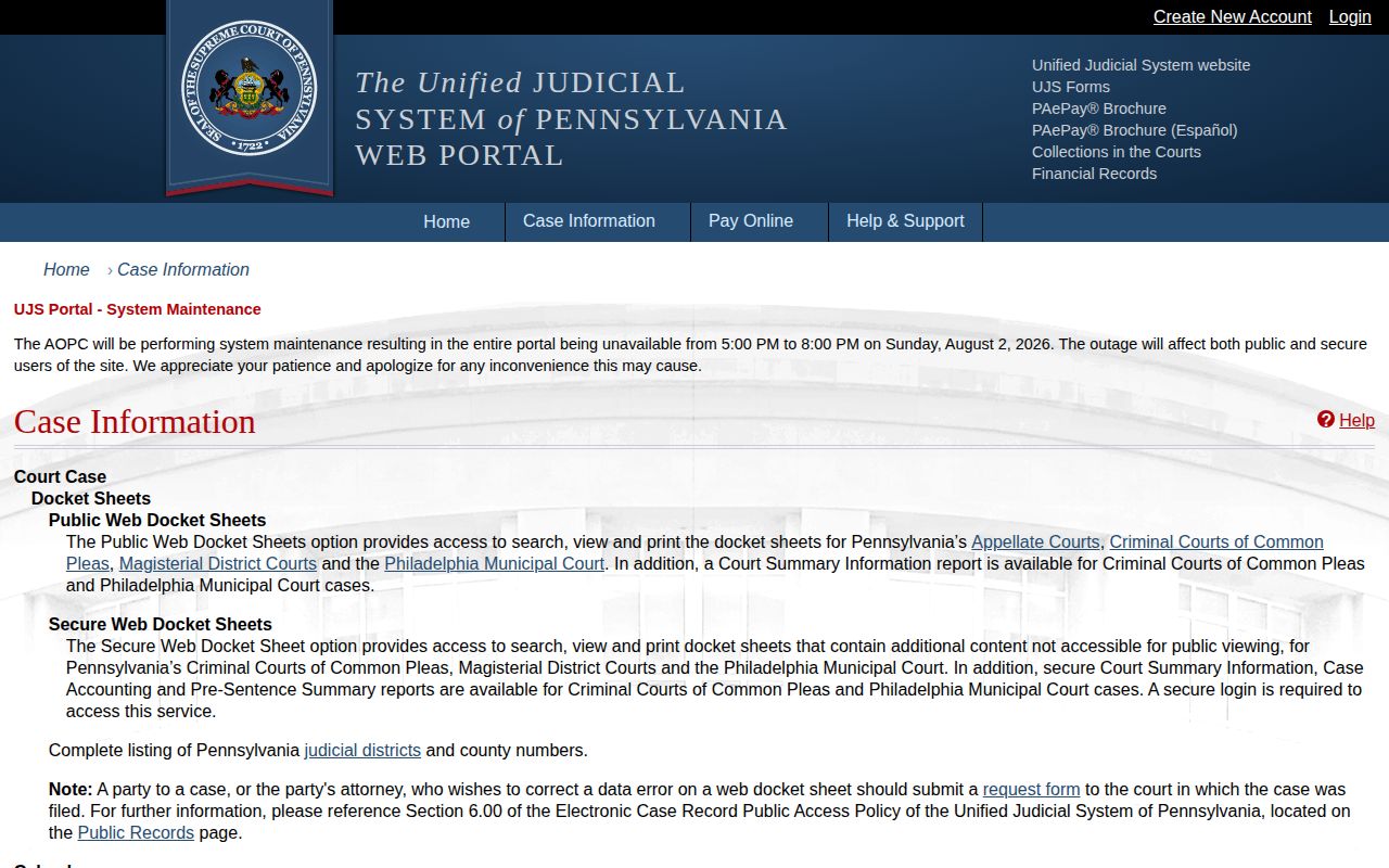 Pennsylvania court search for Berks County release records