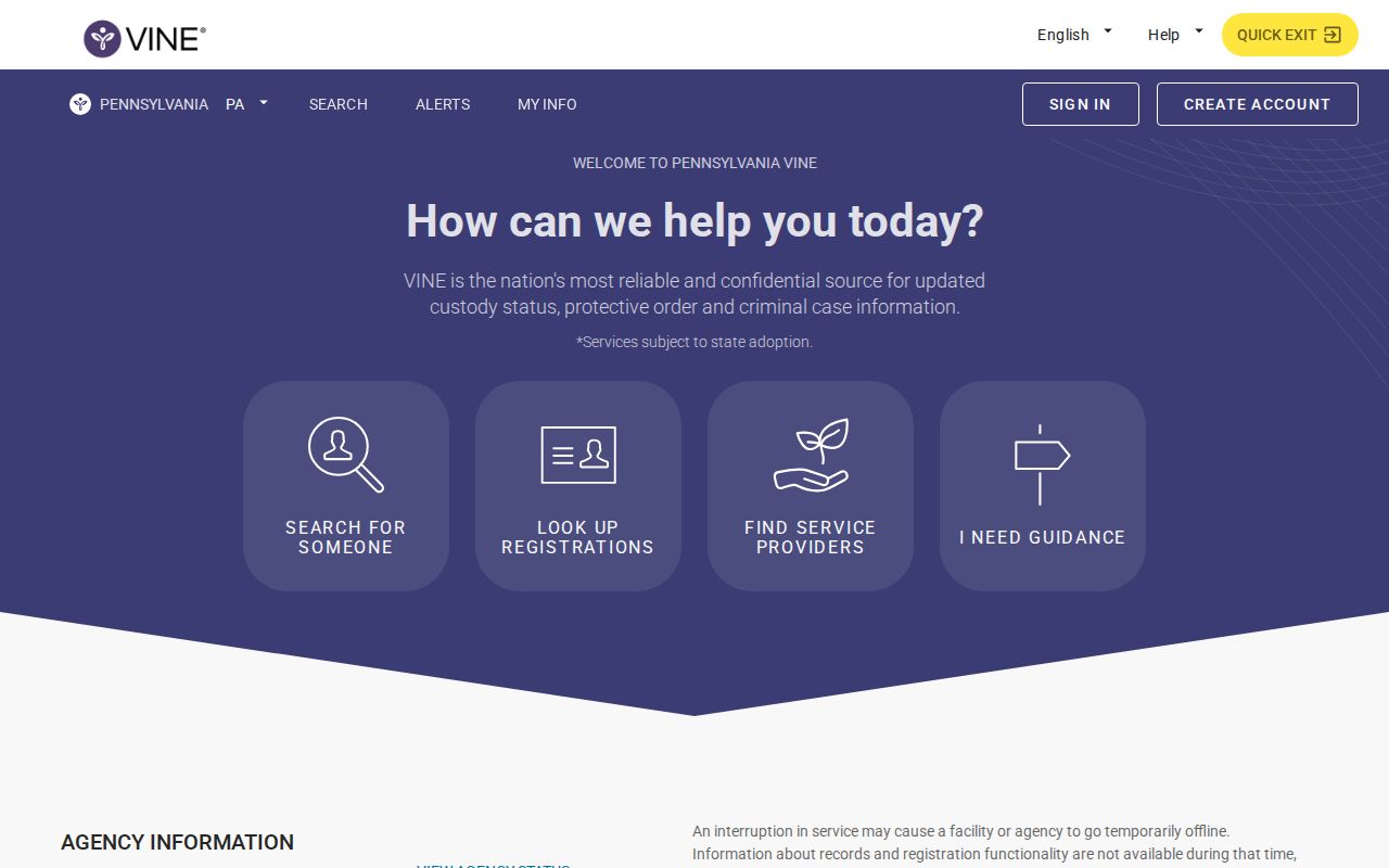 Berks County VINELink release check search screen